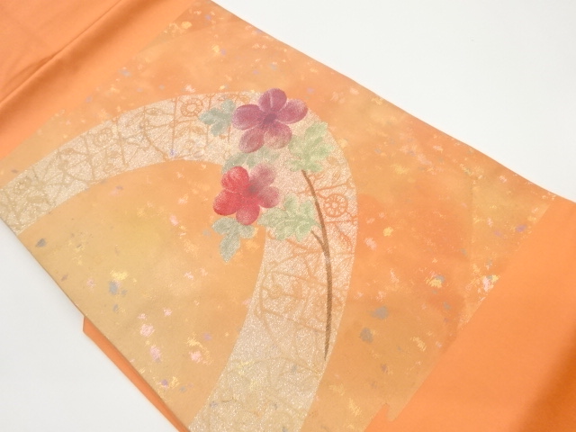 引箔花に抽象模様織出し名古屋帯